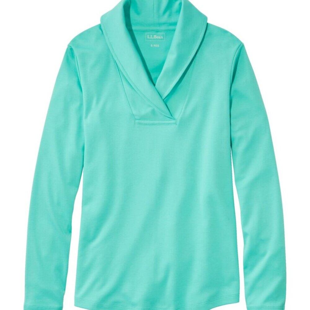 L.L. Bean Pullover Long-Sleeve Shawl Collar Dark Mint Size XS NWOT